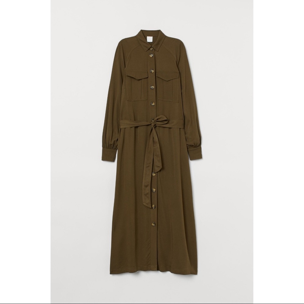 H&M Women Olive Green Viscose Shirt Dress